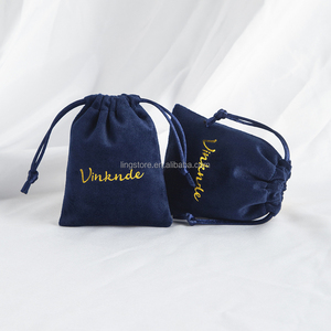 Dark Blue Luxury <b>Drawstring</b> <b>Bags</b> 13x18cm Printed Velvet Pouches for Jewellery Gift Packaging and <b>Makeup</b> Storage - Product Image 1