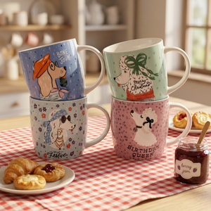 Mug en céramique de porcelaine à thème animalier de dessin animé, directement de l'usine, sans danger pour les aliments, compatible micro-ondes, réutilisable, compatible lave-vaisselle, personnalisable - Product Image 1