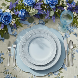 Platos de Porcelana Azul Cielo Vintage con Encaje para Bodas, Venta al por Mayor, Juego de <span class=keywords><strong>Vajilla</strong></span> de Cerámica de 13 Pulgadas, Plato de Cena de Porcelana con Relieve - Product Image 1