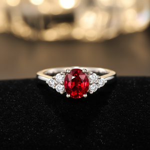 Anello di Promessa da Donna in Platino 18K con Tormalina Rossa Naturale 1,25 Carati, Diamante Bianco 0,24 Carati e Rubino Rosso in Oro Bianco - Product Image 2