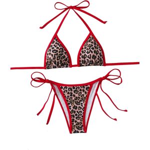 FOXA Women's Leopard <b>Bikini</b> <b>Set</b> Halter <b>String</b> Triangle Swimwear 2 Piece Stretch Spandex Polyester - Product Image 1