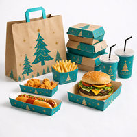 Cajas de embalaje para comida rápida navideña, cajas personalizadas impresas para hamburguesas, papas fritas y pollo para restaurantes, fábrica OEM.