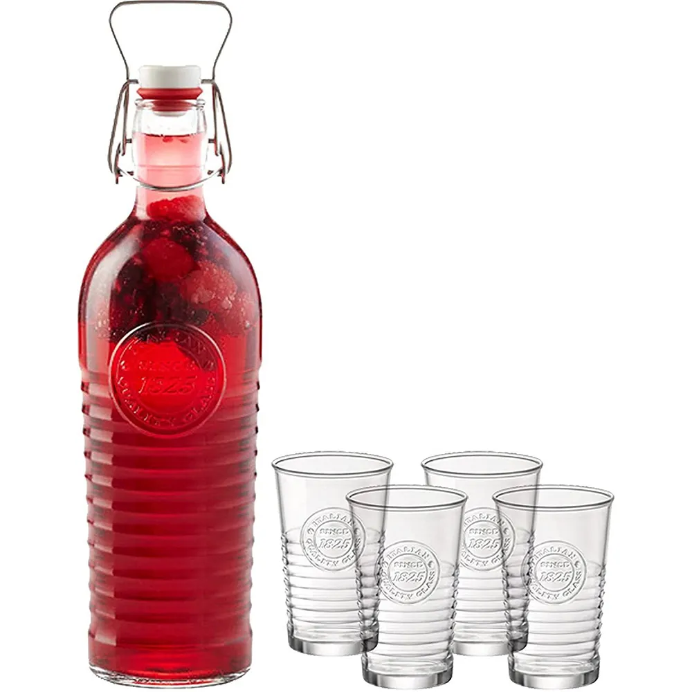40OZ Altalena Top Bottiglia e Bicchiere di Vetro Set Bottiglia di Fliptop e 4 Bere Occhiali Ornato Bicchieri per Servire Bevande