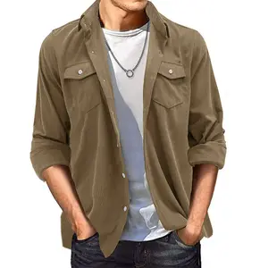 Camisa de veludo masculina, camisa casual para homens, camisa de manga comprida para outono e inverno