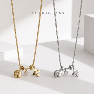 Flower Medallion Charm Necklace Stainless Steel Zircon Flat Curb Chain Adjustable <b>Gold</b> and Silver Color Options - Product Image 1