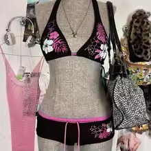 Ensemble <span class=keywords><strong>de</strong></span> bikini rétro pour femmes, imprimé floral flamant rose, haut triangle à bretelles avec shorty, <span class=keywords><strong>maillot</strong></span> <span class=keywords><strong>de</strong></span> <span class=keywords><strong>bain</strong></span> 2 pièces pour la plage en été - Product Image 3