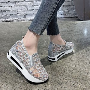 Zapatos de Mujer de Verano, de Encaje, Malla, Blancos, Casuales, con Plataforma Interna - Product Image 4