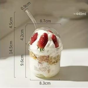 Vaso <span class=keywords><strong>de</strong></span> Vidrio <span class=keywords><strong>de</strong></span> Borosilicato Transparente Creativo <span class=keywords><strong>de</strong></span> 15 oz, Reutilizable, con Tapa y Pajitas para Té con Leche - Product Image 6