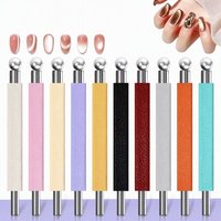 Outil professionnel multifonction 3-en-1 à double extrémité pour nail art, bâtonnet magnétique en cuir pour gel polish effet œil de chat et cylindre