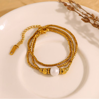 Collier tendance pour femme avec pendentif géométrique imitation perle et perles rondes, en acier inoxydable plaqué or, pour le quotidien