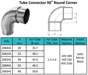 Connettori Moderni in Acciaio Inox a 90 Gradi per Ringhiere di Balconi, Gomiti per Tubi Quadrati/Rotondi, Gradini e Scale Esterne - Product Image 3