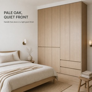 Armoire en bois finition chêne clair, porte à charnières sans poignée avec 2 tiroirs, style nordique, placard de chambre sur mesure, du <span class=keywords><strong>sol</strong></span> au plafond - Product Image 2