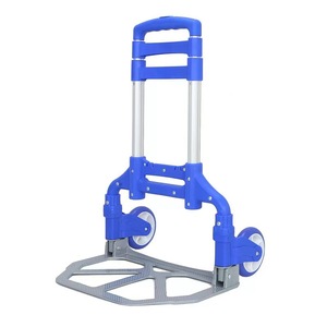 Chariot pliable en alliage d'aluminium à 2 roues, couleur bleue, chariot à plateforme pour les courses - Product Image 1