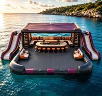 Île flottante gonflable personnalisée avec toboggan et auvent, grande plateforme aquatique pour divertissements marins