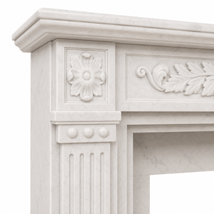 Traditional Marble <b>Fireplace</b> Mantel With Ornate Carving White Stone Indoor Wood Burning Hearth For Dining Room - Product Image 4