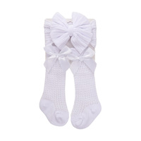 Nouvel ensemble d'été pour enfants : Bandeau et chaussettes à double couche avec nœud jacquard en nylon et coton pur, chaussettes mi-hautes ajourées