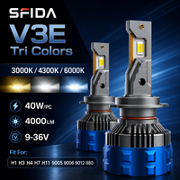 Bombilla LED Tricolor SFIDA V3E para Faros Delanteros OEM/ODM, 3000K 4300K 6000K, 9-16V, 40W, CSP3570, 55mil, 4000LM, Aleación de Aluminio