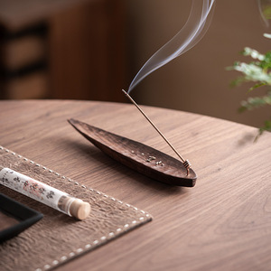 Solid Wood Boat Shaped Incense Holder Sandalwood Hand Made For Tea Ceremony Home Decor - Product Image 3