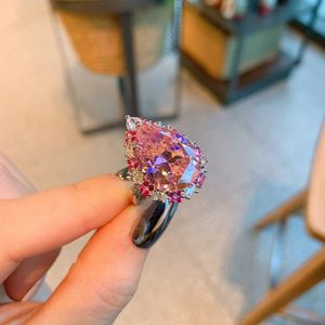 Anello con zirconi cubici a goccia rosa chiaro anelli con fascia per anniversario <span class=keywords><strong>di</strong></span> matrimonio in ottone con taglio a pera - Product Image 3