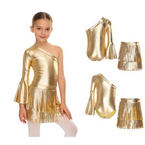 Costumes de cowgirl western pour filles de 6 à 16 ans, combinaison métallisée brillante avec jupe à franges, ensemble pour les événements costumés - Product Image 2