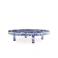 Table basse italienne de luxe en bois massif bleu et blanc, table centrale ronde artistique moderne pour villa, salon, studio de designer