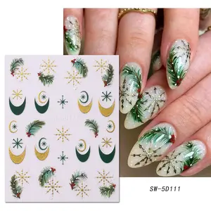 5d Kerst Franse Streep Sneeuwvlok Veren Pluim Nagel Sticker Stickers Voor Nail Art Decoratie Sticker