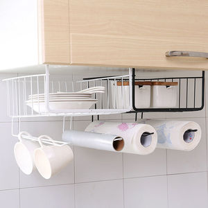 Metal Kitchen Cabinet Under Rack Shelf <b>Hanging</b> Basket <b>Wall</b> Mounted <b>Storage</b> Organizer For Utensils And Supplies - Product Image 3