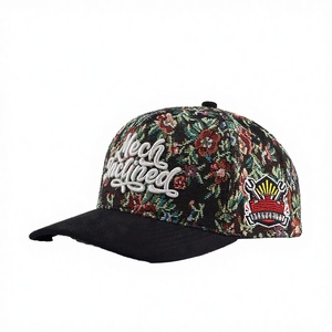 Casquette de baseball structurée en jacquard à motif floral, personnalisable, avec patch brodé 3D, haute qualité, 100% polyester, doré - Product Image 2