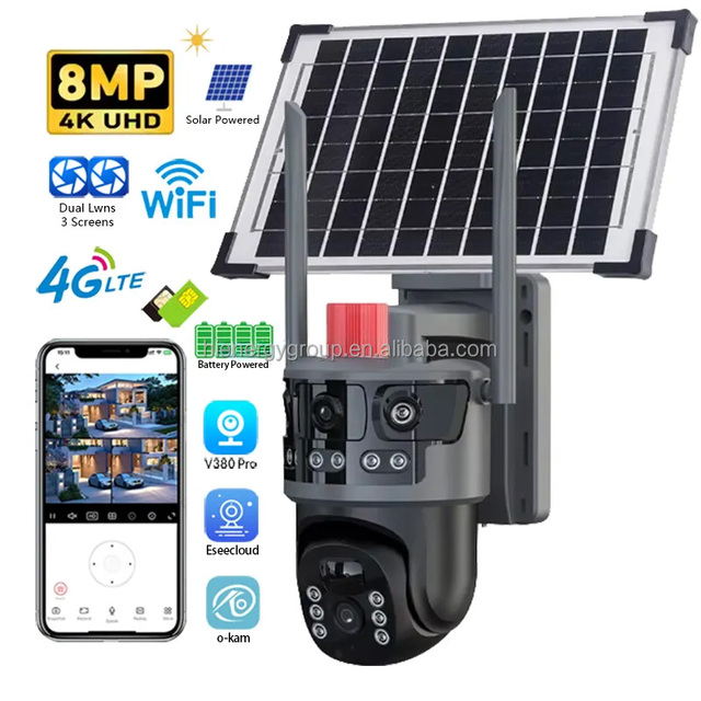 4G V380PRO Solar CCTV Camera Outdoor 1080P 4 Eyes Three Pictures Wireless Wifi Closed Circuit TV 32G 128G Memory Card Options