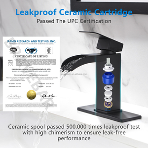 Robinet de lavabo cascade moderne noir mat en laiton, monocommande avec cartouche céramique et siphon de vidange, <span class=keywords><strong>kit</strong></span> complet - Product Image 2