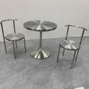 Table et Chaises de Repas en Acier Inoxydable de Style Industriel Moderne, pour Extérieur, pour <span class=keywords><strong>Mobilier</strong></span> d'Hôtel, <span class=keywords><strong>Restaurant</strong></span>, Café - Product Image 3