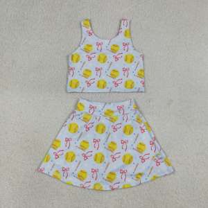 Toddler Girls Summer Softball Print Active Outfit Soft and Stretchy Sleeveless Tank Top With Shorts Two Pieces Athletic Set - Product Image 3