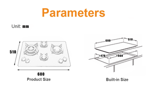 24 pouces/600mm plaques de cuisson à gaz personnalisées à quatre brûleurs cuisine panneau de verre céramique intégré plaque de cuisson à gaz <span class=keywords><strong>cuisinière</strong></span> en gros - Product Image 3