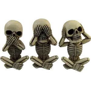 Ver ouvir falar sem mal mini esqueleto resina macabre, estatuetas para decoração gótica de casa halloween