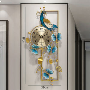 Horloge Murale Moderne Salon Horloge Créative Paon en Métal Horloge Silencieuse Atmosphérique en Fer Forgé à Suspendre - Product Image 1