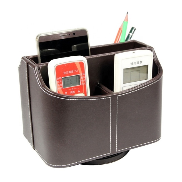 LG7065 Leather Remote Control Holder 360 Degree Spinning Desk TV Caddy/Box Office Organizer with Customized Color Modern Design