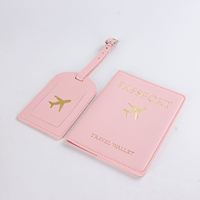 Ensemble de couverture de passeport en cuir PU avec estampage à chaud, porte-passeport et étiquette de bagage