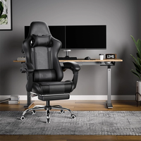 Chaise de jeu noire et blanche avec accoudoirs réglables, repose-pieds en cuir PU OEM, support lombaire, chaise PC inclinable pour la maison et le bureau