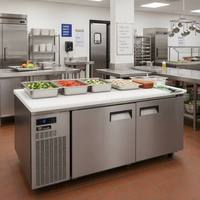 Table de travail réfrigérée et congélateur double température en acier inoxydable robuste pour cuisine commerciale, banc de stockage de produits surgelés
