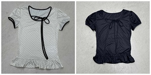 Blusa Elegante con Estampado de Lunares, Detalle de Lazo y Ribete de Encaje - Top Moderno con Cuello Redondo - Product Image 2