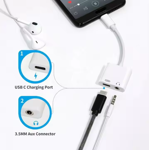 Adaptador USB Tipo C <span class=keywords><strong>2</strong></span> em 1 por Atacado com Divisor de Áudio Auxiliar de 3,5mm e Carregamento, Fones de Ouvido com Revestimento de PVC e Blindagem Trançada - Product Image 5