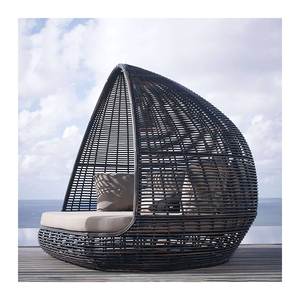 أريكة ريفية خارجية مقطعية للحديقة وكراسي تشمس للسرير مع مادة خوص مستديرة الشكل للسقف للاستخدام في الفناء - Product Image 1