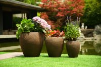 Pot de fleurs en céramique émaillée brun foncé, texture rustique rugueuse, pour intérieur et extérieur, jardinière en terre cuite avec trou de drainage, écologique, pour la maison