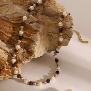 Kalung liontin manik-manik Boho mata harimau mutiara cangkang baja tahan karat emas 18k 42 + 5cm unik modis pernyataan - Product Image 4