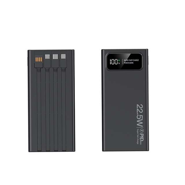 Original 30000mAh High Capacity Plastic Portable Power Bank Built-in 4 Cables PD 22.5w Fast Charging LED Digital Display 4 USB