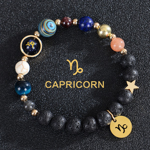 Vente d'usine Bracelet tendance en perles de pierre de lave, avec breloques en quartz et cuivre, motifs des 8 plantes et des 12 signes du zodiaque, pour la chance et la guérison, avec carte, cadeau bijou - Product Image 5