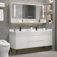 Meuble sous-vasque de salle de bain de style moderne évier intégré en pierre avec éclairage de miroir LED accessoires de lavabo pour maison et villa