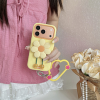 Casing HP 3D Daisy Pop Grip Tekstur Kotak-Kotak Lucu untuk iPhone 17 Pro Max 16 15 14 13 dengan Tali Pegangan Awan dan Pelindung Silikon