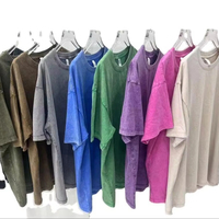 T-shirt Mineral Wash pour homme, col rond, manches courtes, épaules tombantes, en coton peigné épais, coupe ample, uni, col côtelé