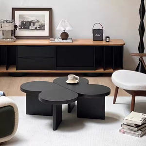 Table basse en bois <span class=keywords><strong>de</strong></span> frêne <span class=keywords><strong>de</strong></span> style antique français, forme papillon, table d'appoint créative, petite table <span class=keywords><strong>de</strong></span> salon, ensemble <span class=keywords><strong>de</strong></span> table à thé noir - Product Image 2